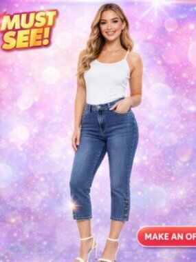 C J Banks Denim Mid Rise Denim Capri Pants with 4 Pockets Women's Size 4